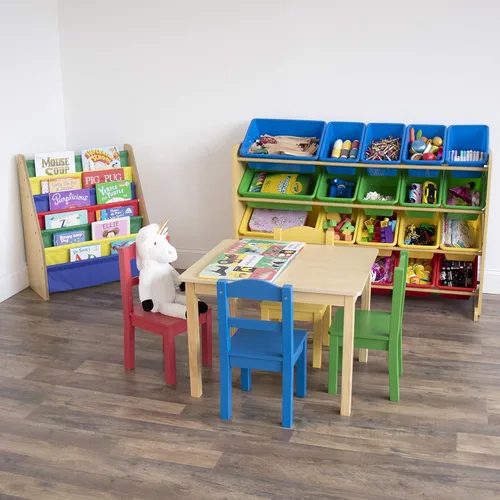 Miniatura 4 de Humble Crew Organizador de juguetes extragrande con 20 contenedores de plástico – Estante de almacenamiento primario/natural con estantes de 4