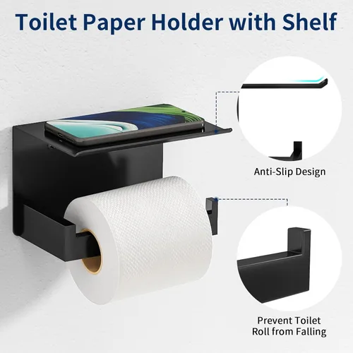 Miniatura 3 de STWWO Juego de 20 piezas de accesorios de baño negro mate, juego de toallas de baño de 24 pulgadas, toalleros de acero inoxidable para baño montado