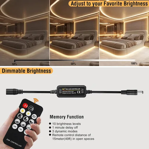 Miniatura 2 de Kit de tira de luces LED de mazorca blanca cálida regulable con control remoto RF y fuente de alimentación UL 12V 3000K CRI93+ sin puntos oscuros