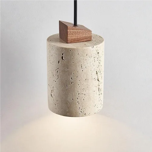 Miniatura 4 de Yellow Travertine Pendant Light Vintage Cylinder Hanging Lamp with E26/E27 Base Japanese Style Solid Wood Chandelier for Kitchen Island Farmhouse
