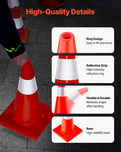 Miniatura 8 de VEVOR Paquete de 12 conos de tráfico de 18 pulgadas, conos de estacionamiento de seguridad en carretera, base de PVC, cono de tráfico naranja