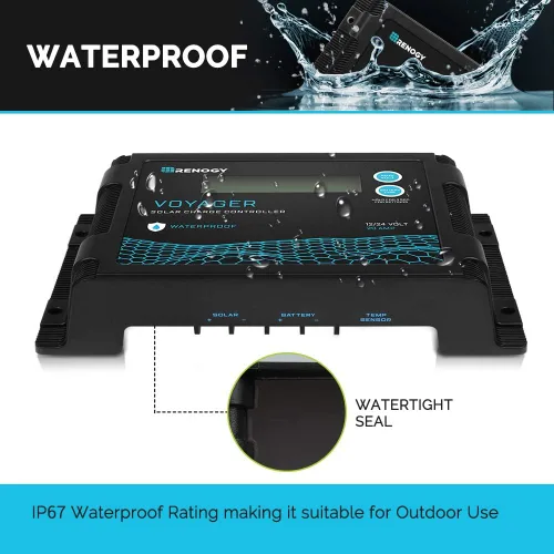 Miniatura 2 de Renogy Voyager 20A 12V/24V PWM controlador de carga solar impermeable con pantalla LCD para batería AGM, de gel, con celdas húmedas y de litio