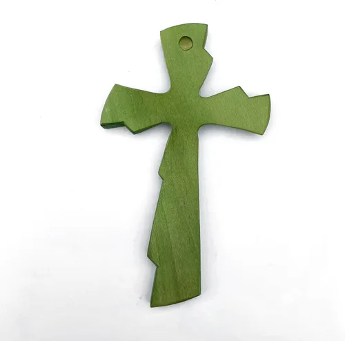 Miniatura 3 de Cruz tallada a mano de madera para decoración de pared, arte de pared de crucifijo grande hecho a mano (11.81 pulgadas, verde)