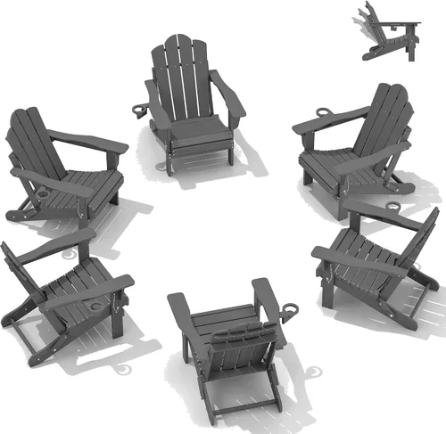 Miniatura 33 de Silla plegable ajustable KINGYES Adirondack, sillas reclinables Adirondack de 3 posiciones con portavasos, Adirondack de HDPE resistente a