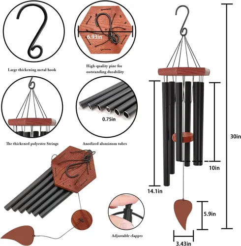 Miniatura 8 de Campanillas de viento para exteriores, campanillas de viento conmemorativas con 6 tubos de metal largos, carillón de viento de condolencia