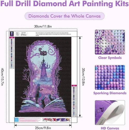 Miniatura 4 de MOGTAA - Kits de arte de diamante de princesa para adultos, kits de arte de diamante de Halloween completos, 5D, con diamantes redondos, libro