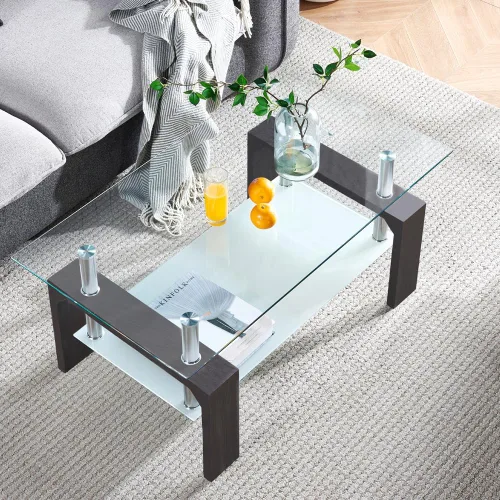 Miniatura 14 de Btrpily Mesa de centro rectangular para sala de estar, mesa de té adecuada para sala de espera, mesa auxiliar moderna con patas de madera, mesa