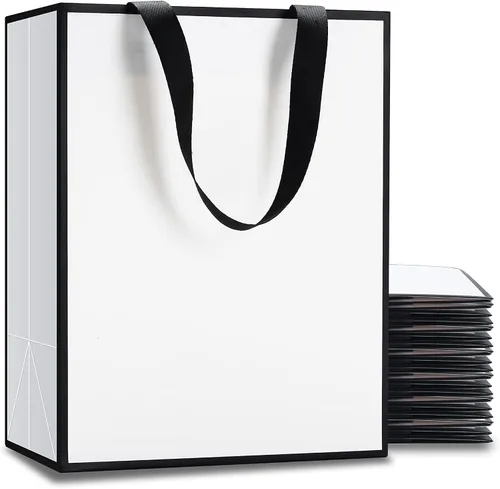 Miniatura 12 de Bolsas de regalo blancas con marco dorado, 20 unidades, 8 x 4.25 x 10.5 pulgadas, medianas y blancas y doradas, elegantes bolsas de regalo de lujo