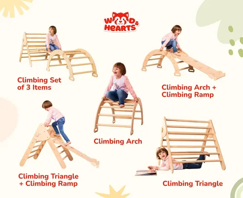 Miniatura 5 de Wood And Hearts Juego de Triángulos de Tres Piezas Juguetes de Madera Triángulo de Escalada Montessori Juguetes de Escalada para Niños Pequeños
