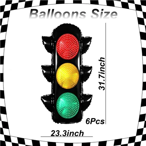 Miniatura 7 de 6 globos de carreras para decoración de fiesta de cumpleaños, globos de semáforo de 32 pulgadas para suministros de fiesta de cumpleaños