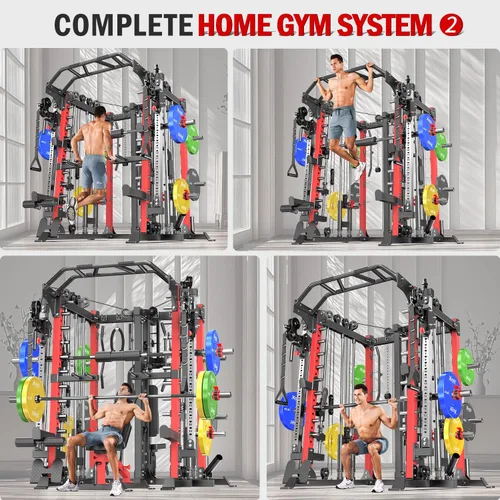 Miniatura 9 de Máquina Smith con sistema de cruce de cables, jaula de potencia multifunción para sentadillas y rack de potencia para gimnasio en casa, rack de Negro