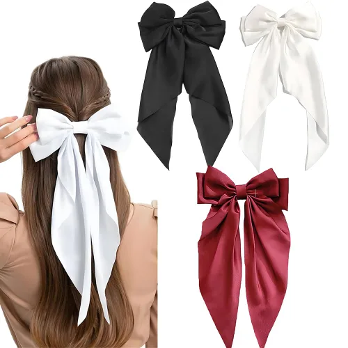 Miniatura 20 de Lazos para el cabello para mujeres - 3 piezas de grandes pinzas de cinta con borlas de cola larga, grandes pasadores de pelo para niñas