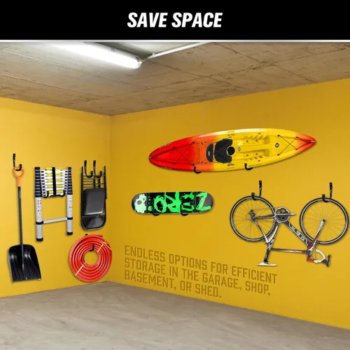 Miniatura 8 de Ganchos de almacenamiento para garaje de servicio pesado, juego de 6 ganchos para bicicletas para pared de garaje, ganchos utilitarios para garaje