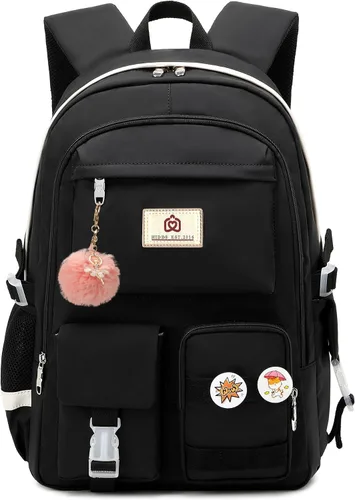 Hidds Mochilas para laptop de 15.6 pulgadas, mochila escolar universitaria para niñas y mujeres, bonita bolsa de libros para escuela primaria Negro