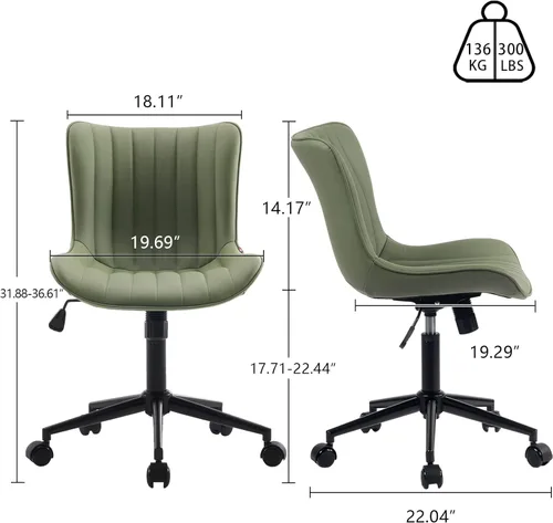 Miniatura 2 de YOUNIKE Silla de Escritorio de Oficina en Casa sin Brazos con Ruedas Silla de Tocador Compacta y Cómoda con Respaldo Ajustable Moderna Pequeña Verde