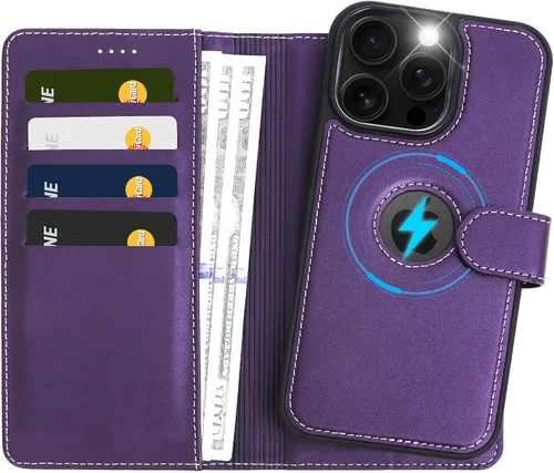 Miniatura 19 de Funda de piel sintética 2 en 1 para iPhone 13 PRO MAX, funda de piel sintética desmontable con soporte para tarjetas, funda extraíble con bloqueo