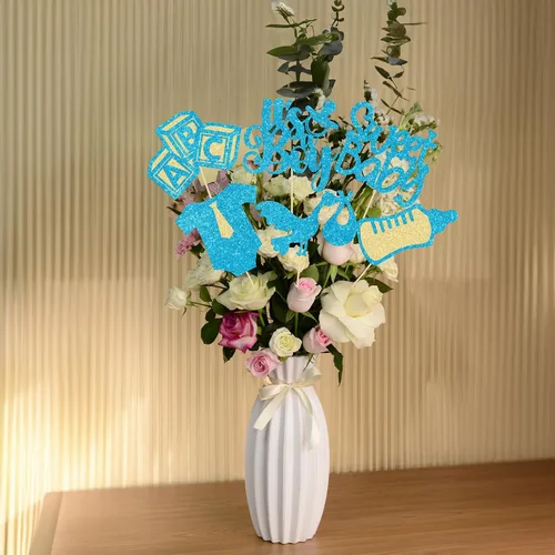 Miniatura 7 de Gyufise 12 piezas varillas para centro de mesa de baby shower con purpurina, atadura de un solo uso, corazón de amor, oh bebé, revelación de género