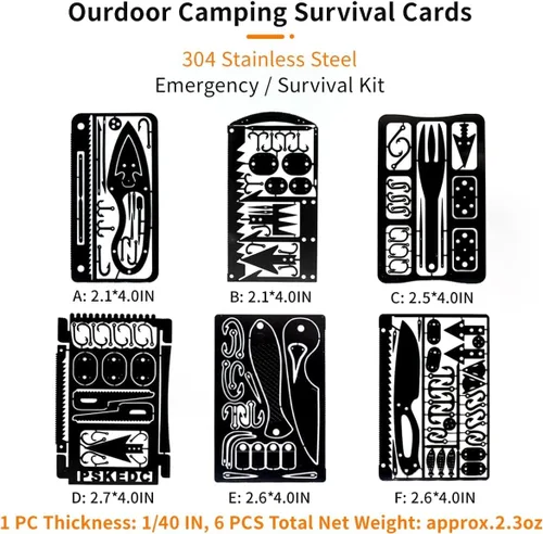 Miniatura 5 de PSKOOK Juego de 12 piezas de multiherramienta de supervivencia del tamaño de una tarjeta, herramienta de emergencia para acampar, kit EDC en tu Negro