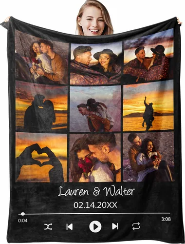 Miniatura 17 de D-Story Manta personalizada con fotos con cualquier texto - Mantas con imágenes personalizadas para Navidad, cumpleaños, regalos para parejas