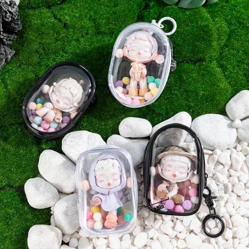Miniatura 6 de Bolsa de exhibición de figuras transparentes, bolsa de almacenamiento portátil para figuras con llavero, mini caja ciega para colgar muñecas, cierre