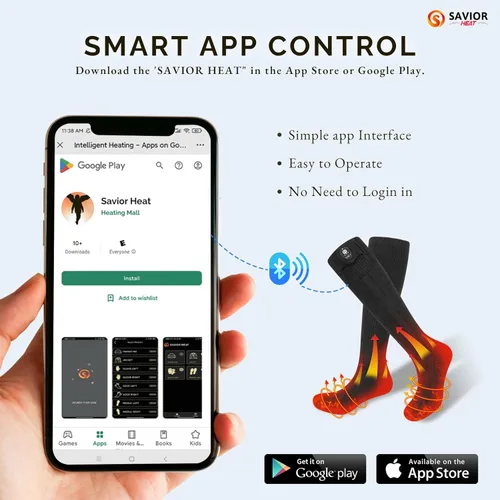 Miniatura 2 de SAVIOR HEAT Calcetines térmicos para hombres y mujeres con control por aplicación, batería recargable, calefacción eléctrica, calcetines para esquí