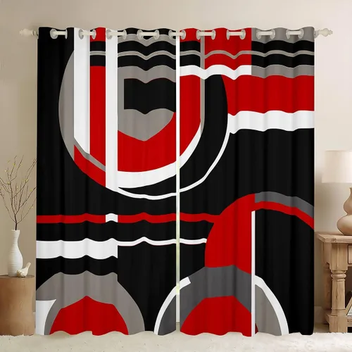 Miniatura 28 de Feelyou Cortinas opacas abstractas modernas de arte abstracto para dormitorio, sala de estar, niños, patrón rojo, gris, negro, patrón de Multi 05