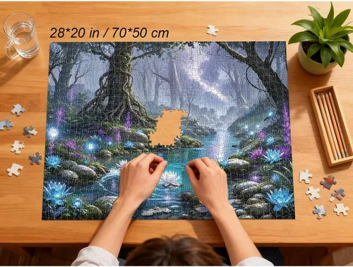 Miniatura 2 de Rompecabezas para adultos de 1000 piezas – Rompecabezas coloridos con temática de río de bosque fantástico, divertido juego familiar, desafiante