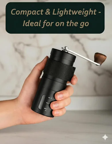 Miniatura 6 de Molino de café manual con rebabas cónicas de cerámica, molino de café de mano compatible con AeroPress con ajuste continuo de bloqueo de clic