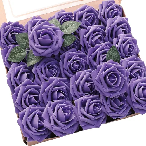 Miniatura 50 de Floroom Flores artificiales de espuma, aspecto real, con tallos, para manualidades, ramos de boda, centros de mesa, despedida de soltera, fiesta, 25