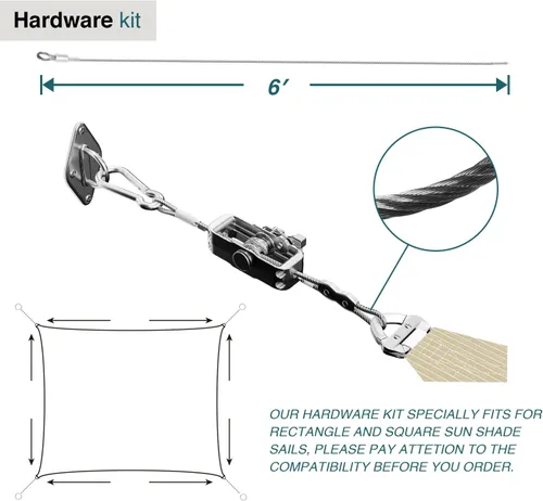 Miniatura 4 de ECOOPTS Kit de accesorios para toldo con cables, almohadilla para ojos y ganchos para instalación de velas rectangulares