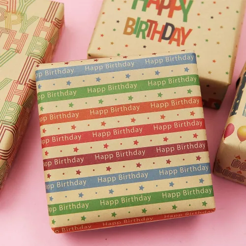Miniatura 6 de Papel de regalo colorido de estraza para hombres, mujeres, niños, niñas, niños, 4 hojas en 4 diseños plegados planos de 20 x 28 pulgadas por hoja