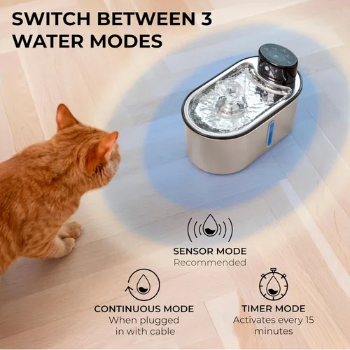 Miniatura 4 de Fuente de agua inalámbrica para gatos de acero inoxidable de 108 oz/3.2 L Batería de 5200 mAh, autonomía de 50 días, sensor de movimiento, ultra