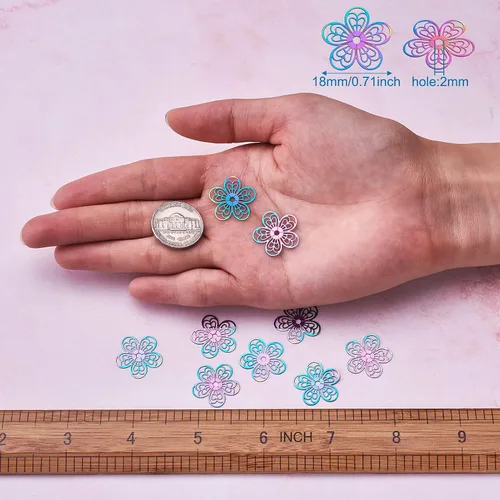 Miniatura 117 de FASHEWELRY 16 dijes de plumas de arco iris de acero inoxidable con alas de filigrana, adornos de metal de 4 colores para hacer joyas, pulseras