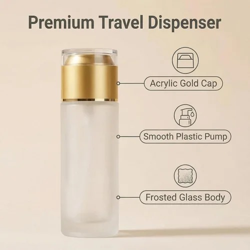 Miniatura 3 de QUUPY Paquete de 3 botellas vacías recargables de vidrio esmerilado transparente, dispensadores de cosméticos portátiles de viaje para loción