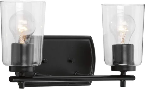 Miniatura 19 de Progress Lighting Adley Collection - Lámpara de tocador de baño tradicional con 3 luces, de cristal transparente, color negro mate, 7-5/8 x 23 Mate