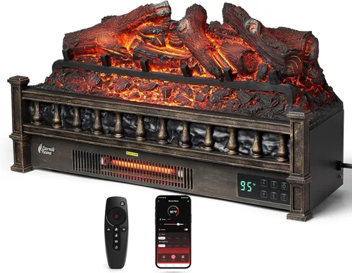 Miniatura 9 de TURBRO Eternal Flame - Troncos de chimenea eléctrica infrarroja, 23 pulgadas de cuarzo infrarrojo, calentador de leña con control remoto, cama