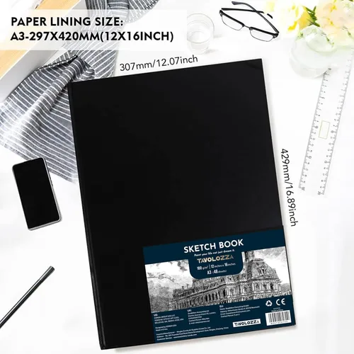 Miniatura 3 de Tavolozza - Cuaderno de bocetos de tapa dura A3 (16.6 x 11.7 pulgadas), 48 páginas de papel de dibujo pesado 102 lb/170gsm sin ácidos, superficie