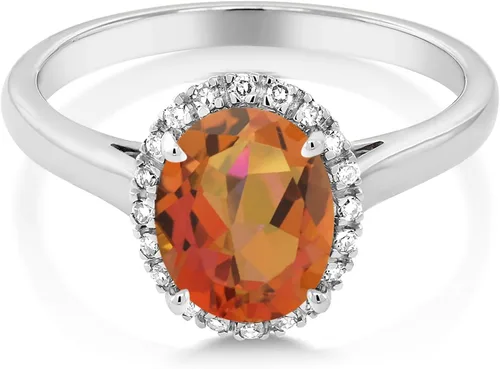 Miniatura 57 de Gem Stone King Anillo de compromiso ovalado de oro blanco de 10 quilates con piedra natal y halo de diamantes Ovalado de 0.354 x 0.276 in Anillo