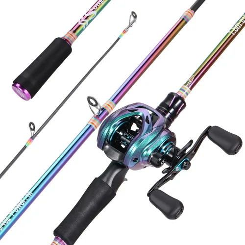 Miniatura 9 de Sougayilang Combo de caña de pescar giratoria, dos piezas de caña de pescar colorida Poratble de peso ligero con potente equipo de pesca para agua