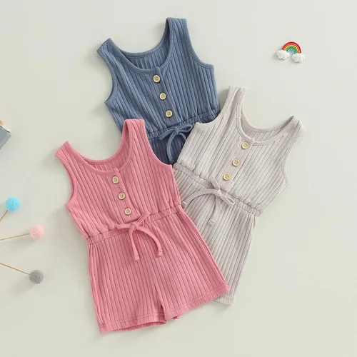 Miniatura 2 de Mubineo Mameluco básico de verano para niña pequeña, sin mangas, con cuello halter