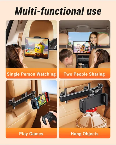 Miniatura 3 de Soporte para tablet con brazo de extensión para reposacabezas de automóvil, soporte ajustable para iPad para asiento trasero de automóvil, orientado