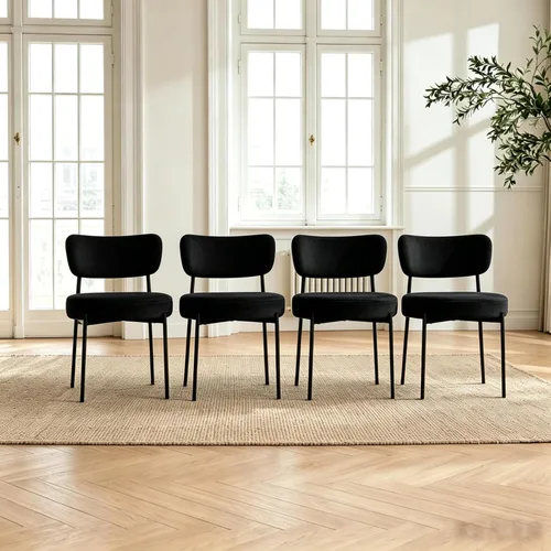 Miniatura 12 de Boucle - Juego de 2 sillas de comedor modernas de mediados de siglo con respaldo curvado y marco de metal, sillas de comedor tapizadas redondas
