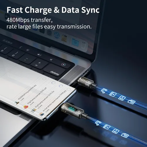 Miniatura 9 de mcdodo Cable de carga USB C a USB C, cable de datos transparente, PD de 100 W, cargador digital, apagado automático, protección de doble núcleo