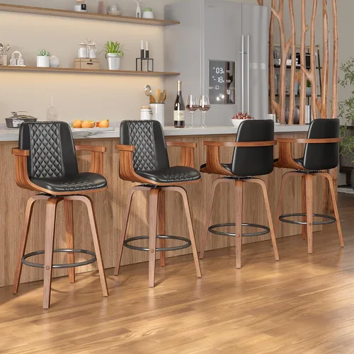 Miniatura 24 de YaFiti - Taburetes de bar giratorios, taburetes de bar tapizados de 26" de altura de mostrador con patas de madera y respaldos, sillas de bar de PU