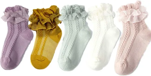 Colorful Childhood Calcetines de encaje con volantes y ojales para bebés y niñas pequeñas, calcetines cortos de doble encaje para recién nacidosbebés