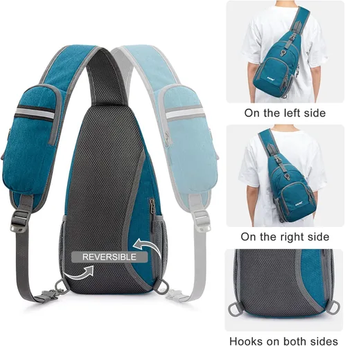 Miniatura 5 de G4Free Bolso bandolera RFID, mochila cruzada para el pecho, bolso de hombro para senderismo al aire libre Azul verdoso