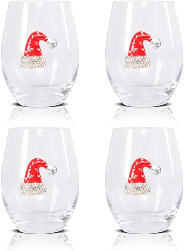 Miniatura 8 de Vipush Juego de Copas de Vino Navideñas de 4 - 18 Oz Vasos para Beber con Cristal Navideño sin Tallo Copas de Vino de Vacaciones Regalo Cristalería