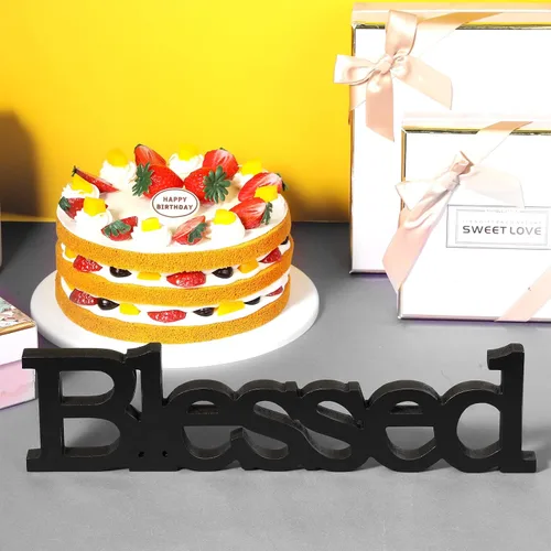 Miniatura 5 de Blulu Letrero de mesa con texto en inglés "Blessed Letter", letrero de mesa de pie de madera rústica, decoración de pie para graduación, baby