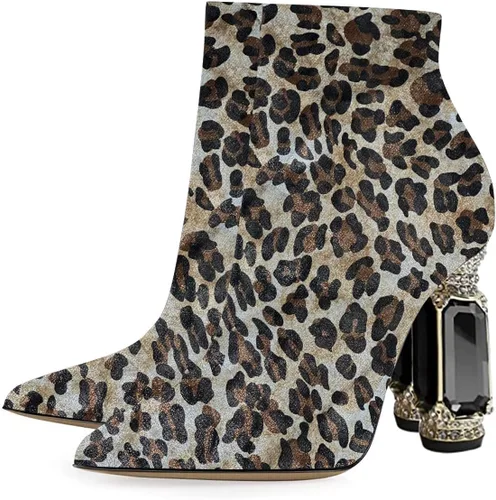 Miniatura 24 de FSJ Botas de tacón alto con punta puntiaguda para mujer, con tacón alto, con cremallera lateral brillante, estilo casual, para uso diario, zapatos