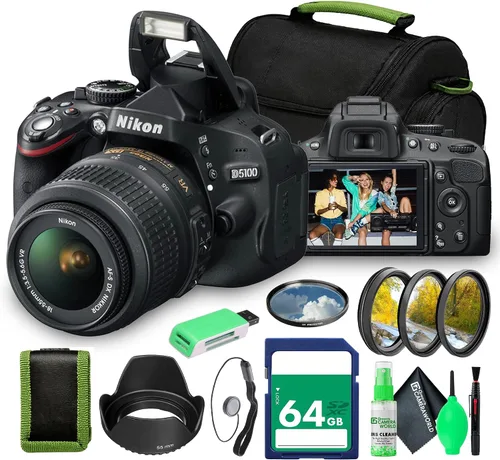 Nikon Cámara SLR D5100 con lente VR de 0.709-2.165 in f/3.5-5.6G, LCD de ángulo variable, sensor DX de 16.2MP para fotografía de principiante a